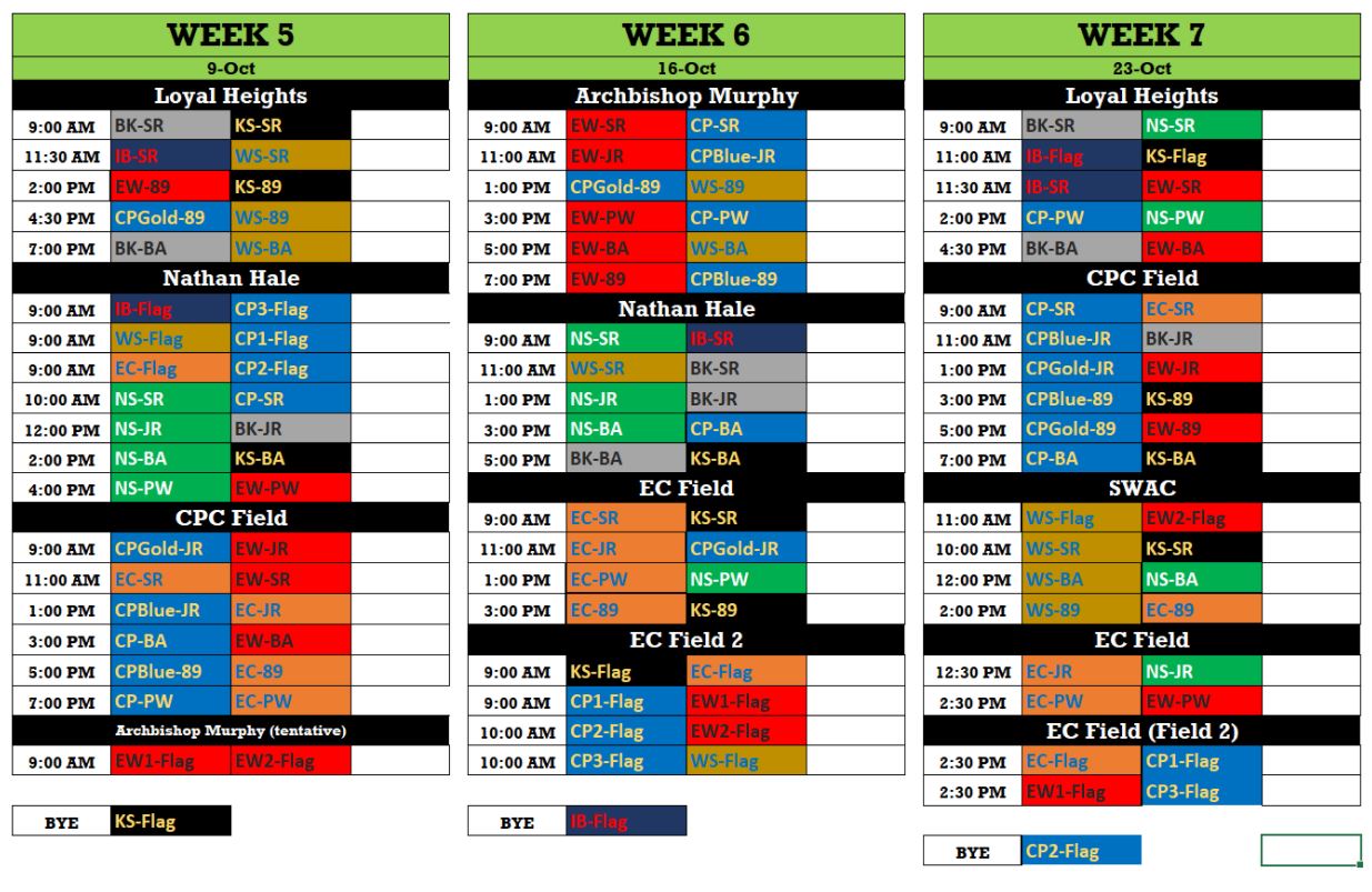 week 5 thru 7 schedule